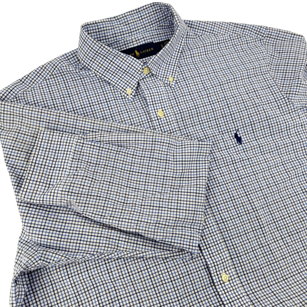 Ralph Lauren Mens Button Down Shirt Blue Gingham Check Lng Sleeve Polo Pony Logo